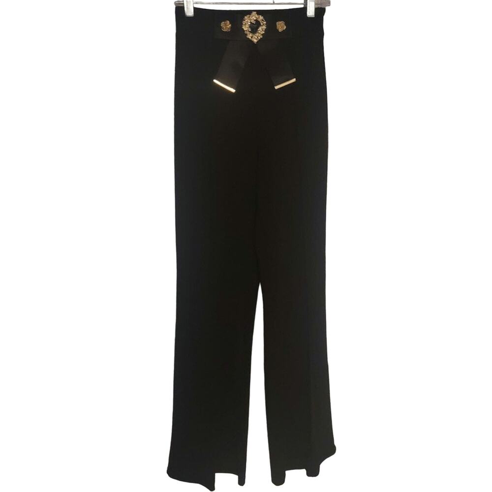 Valentine Black Side Zip Decrative Heart Waist Dress Pants Women's Lg